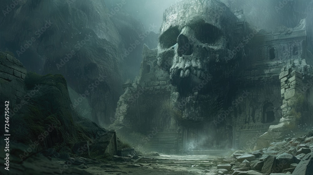Creepy ruins of an ancient temple in the form of a skull Creepy ruins of an ancient temple in the form of a skull