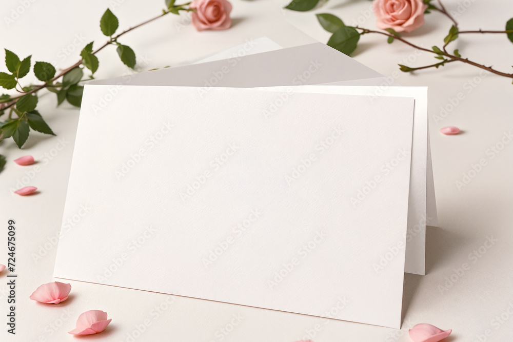 letter, postcard on a background of roses close-up mockup
