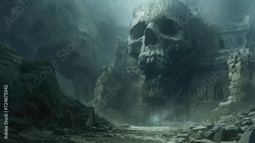 Creepy ruins of an ancient temple in the form of a skull