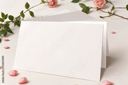 letter, postcard on a background of roses close-up mockup photo