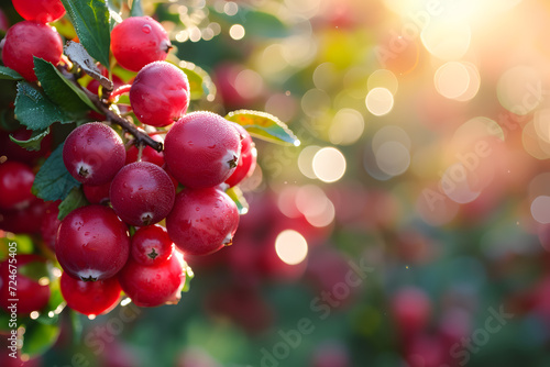 Farming concept - cranberries growing on bunch