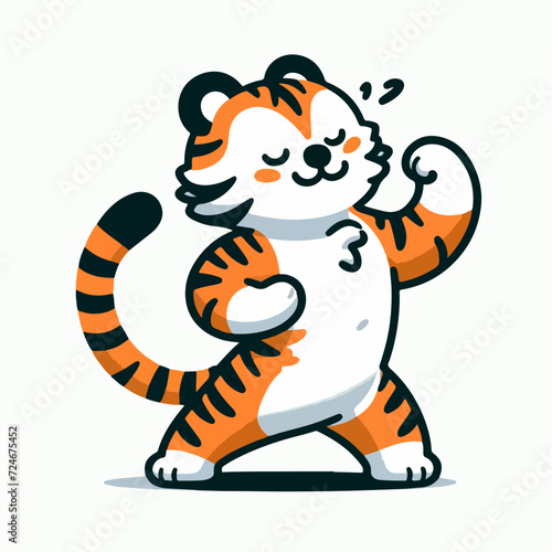 Fototapeta Naklejka Na Ścianę i Meble -  happy cute strong tiger cartoon character mascot
