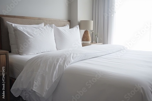 Up close White bed with white towel © Vusal