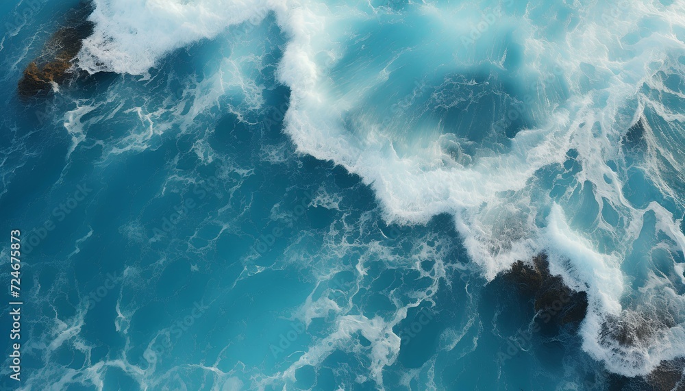 waves crashing on the rocks. waves on the sea. wave breaking on the rocks. sea texture bird's eye view. ocean top view. blue waves