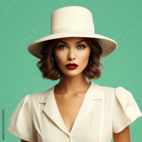 Fashionable Retro Typist with a Hat