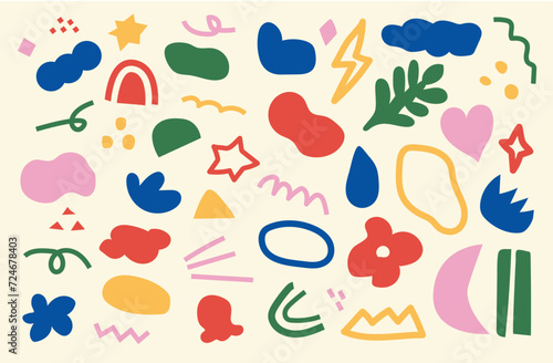 カラフルな抽象的な色々な形　背景　素材　あしらい　デコレーション