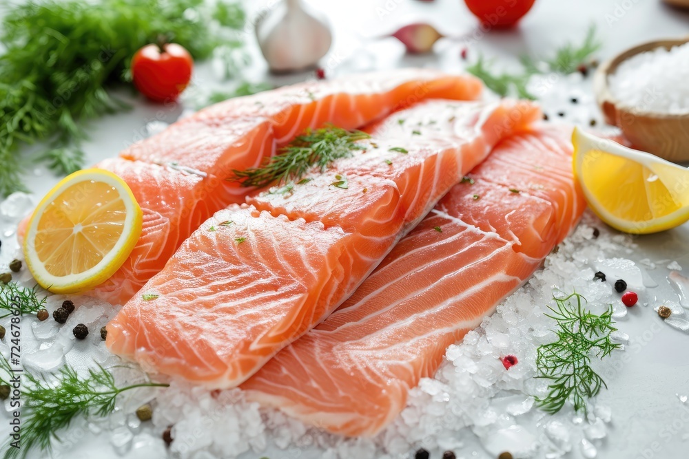 raw red fish fillet on top of a white surface raw red fish fillet on top of a white surface