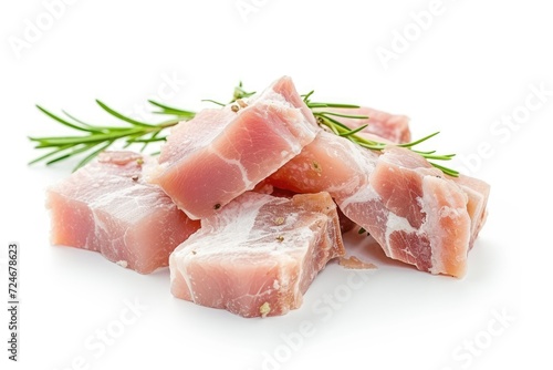 Raw pork lard pieces on a white background