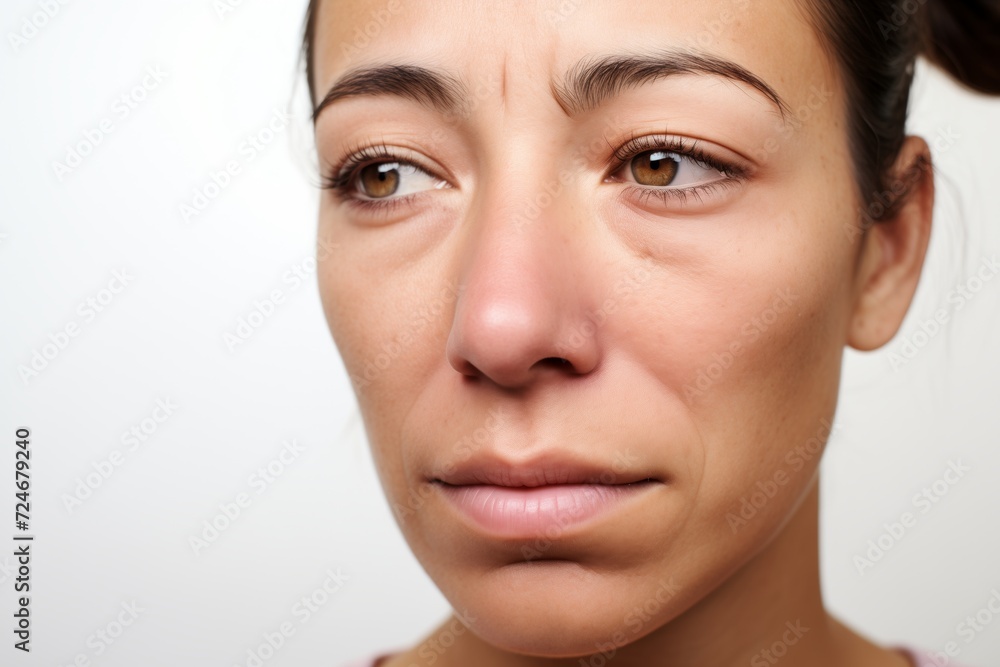 damp eyelashes: womans eye postcry, no makeup, on white backdrop damp eyelashes: womans eye postcry, no makeup, on white backdrop