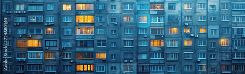 Apartment buildings in downtown district in dig populated area. Overpopulated city concept,