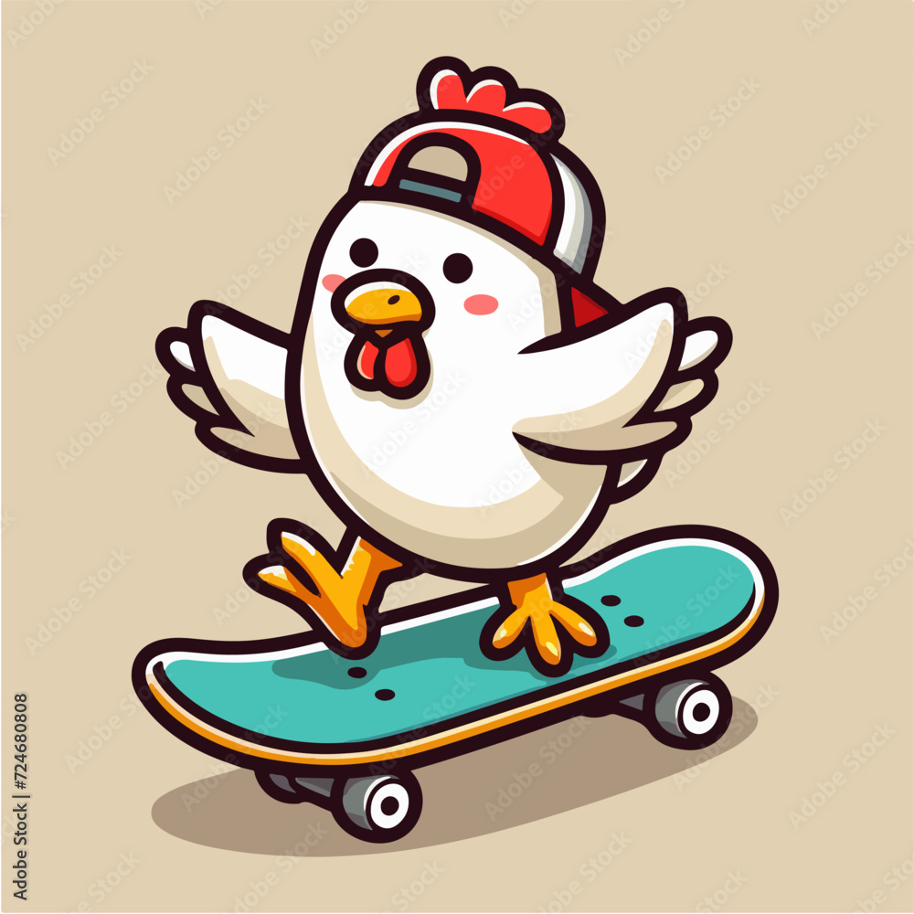 cute chicken cartoon character mascot skateboarding cute chicken cartoon character mascot skateboarding