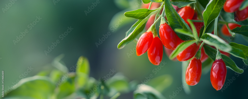 Farming concept - goji berries growing on bunch Farming concept - goji berries growing on bunch