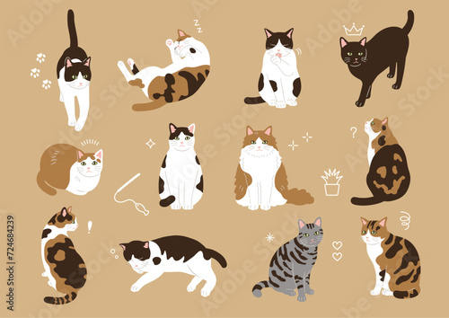 シンプルでかわいい猫のイラストセット