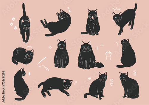 シンプルでかわいい黒猫のイラストセット