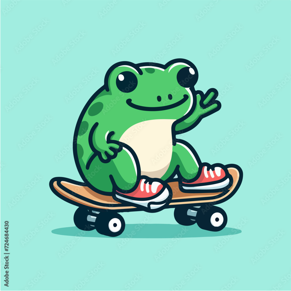 Obraz premium cute little frog cartoon character mascot on a skateboard