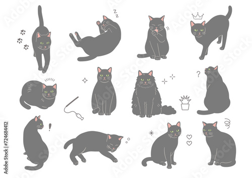 シンプルでかわいい猫のイラストセット