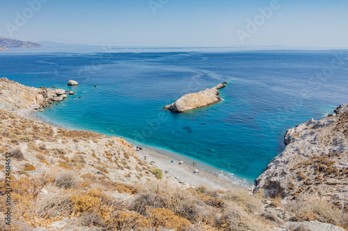 Panoramic view on Katergo beach in Folegandros, Cyclades islands archipelago GR