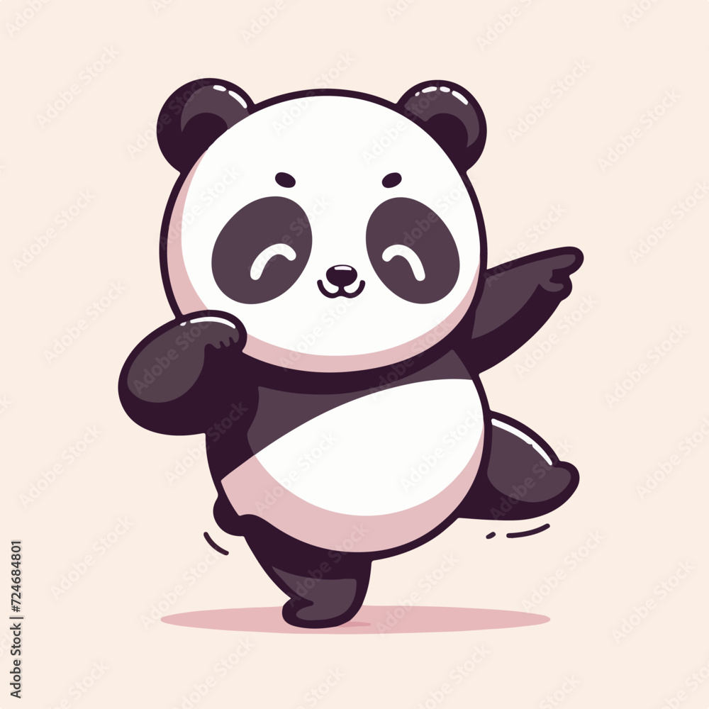 Naklejka premium cute little panda dancing cartoon character mascot