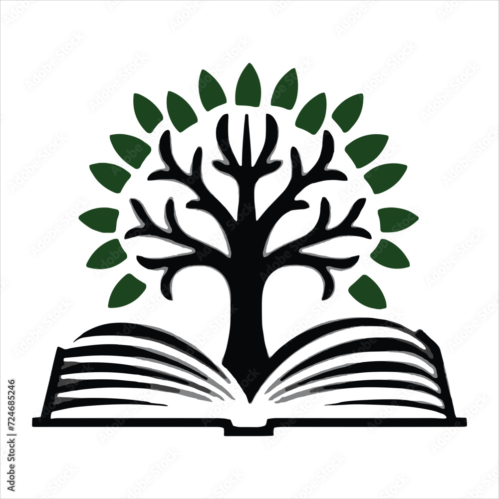 Knowledge tree from open book black and white on white background