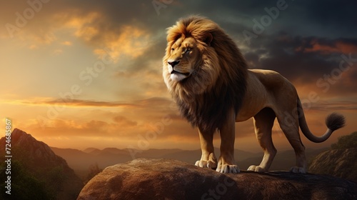 lion King of the jungle at the top of the mountain. predator king