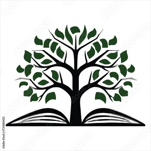 Knowledge tree from open book black and white on white background