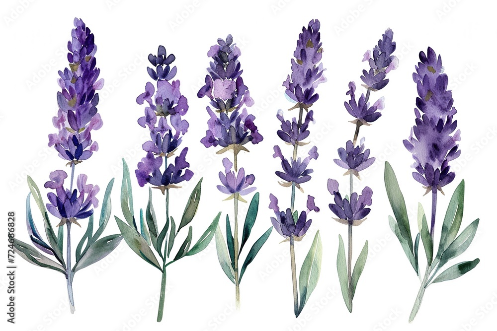 Set of lavender in shades of violet isolated on white background