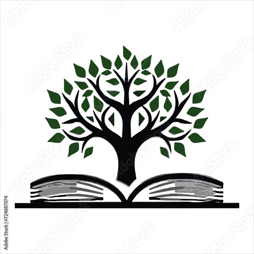 Knowledge tree from open book black and white on white background