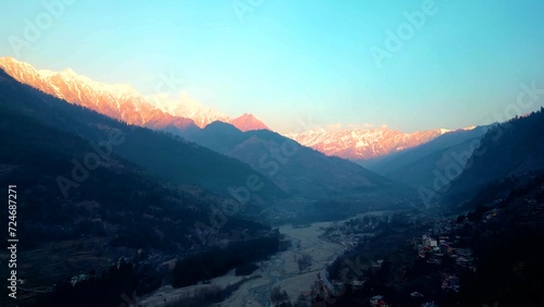 Aerial view of Clouds and Snow Hills Kokser and Sonmarg, himachal Pradesh, India