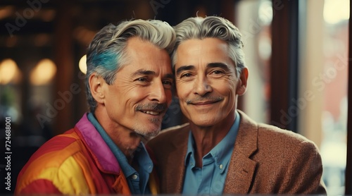 LGBT gay mature couple cute moments of happiness concept from Generative AI