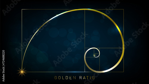 Golden Ratio. Number Fibonacci. Gold Circle Line