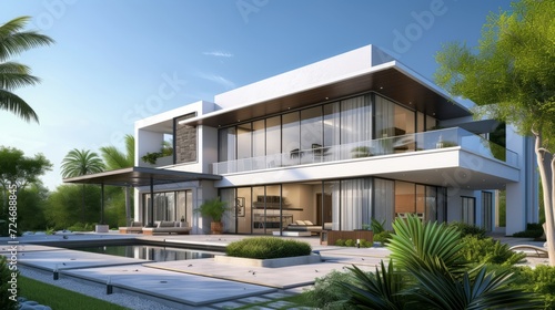 modern residential architecture 3d illustration concept