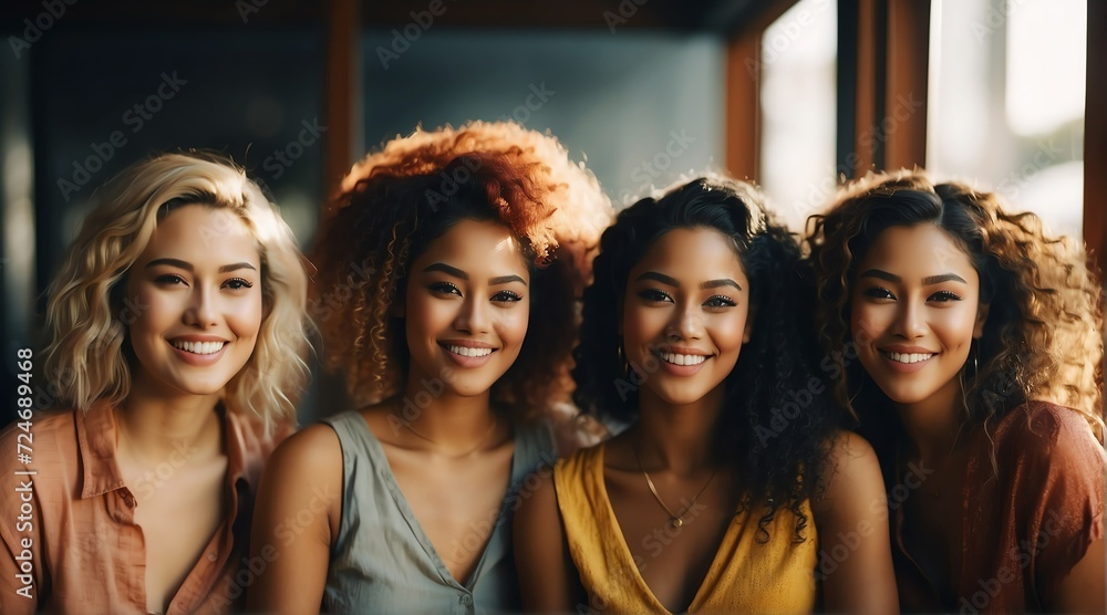 Portrait of diverse inclusive group of happy woman, woman's month concept from Generative AI Portrait of diverse inclusive group of happy woman, woman's month concept from Generative AI