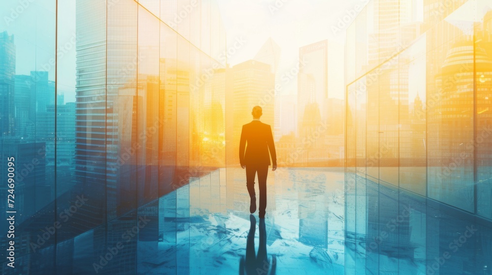 Business person on the background of the city Business person on the background of the city