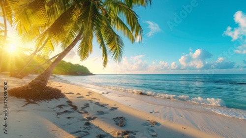 Tropical beach with palm trees with sunshine, travel concept © Nikodem