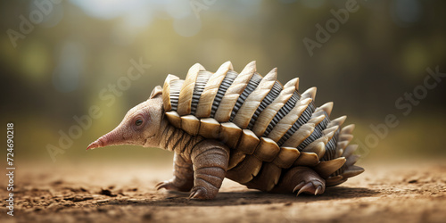 Close-Up Image of a Majestic Armadillo in Natural Habitat with Warm Lighting, Ideal for Environmental and Wildlife Educational Materials photo