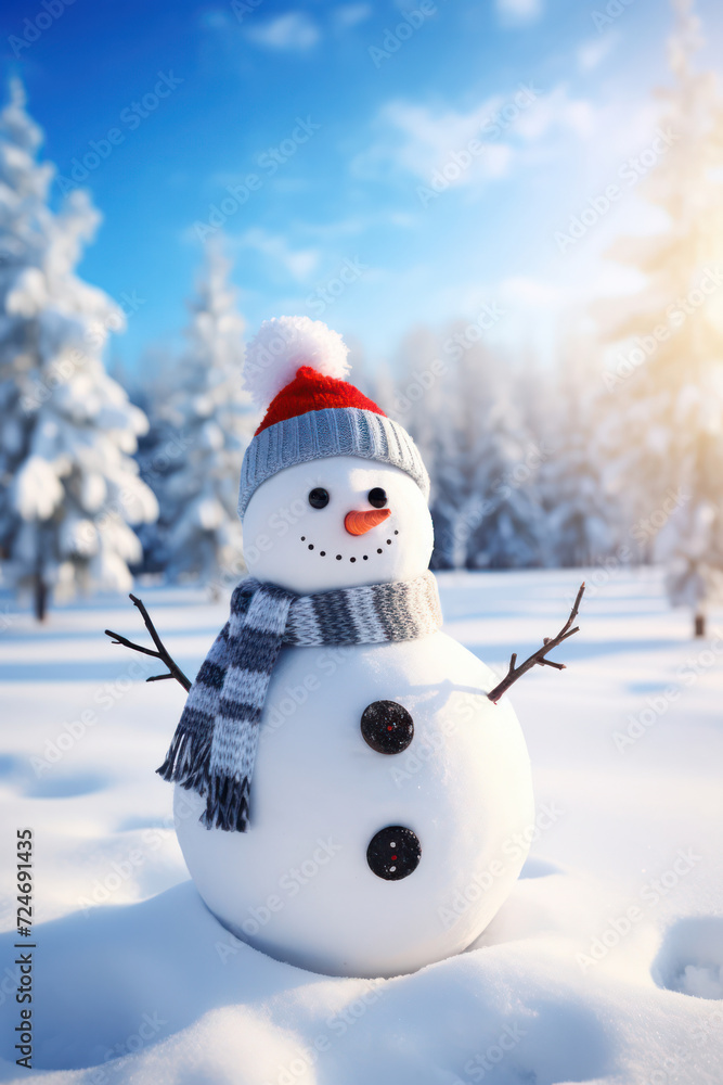Fototapeta premium Cheerful Snowman Smiling in Playful Winter Wonderland Background