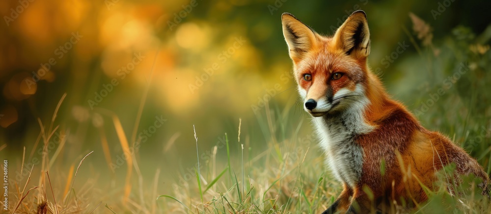 Portrait a fox wild animal sitting in the grass. Generated AI image