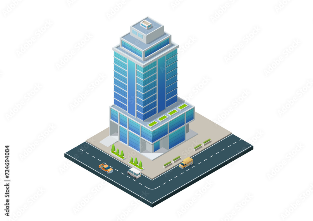 Isometric modern office or hotel building Isometric modern office or hotel building