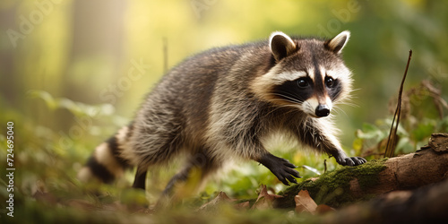 Autumnal Wildlife: Majestic Raccoon in Natural Habitat during Golden Hour - High-Resolution Forest Photography