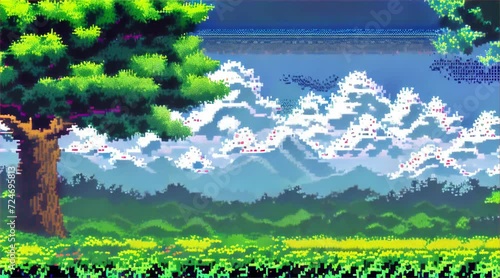 pixel art 16 bit style retro video game background photo