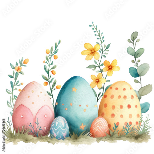 cute pastel colors watercolor easter border isolated