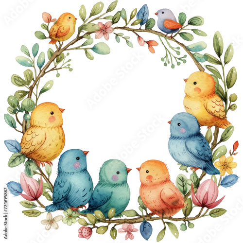 cute watercolor easter circle frame isolated on white --style raw --stylize 2...