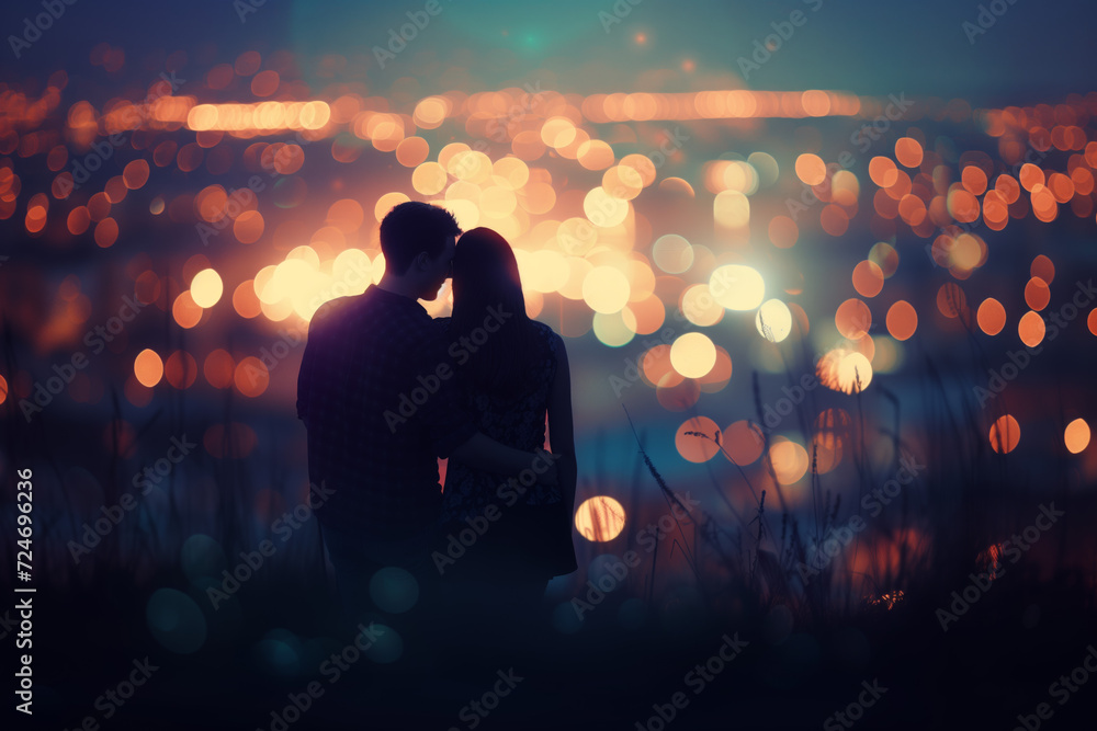 Lovers man and girl background night city. Concept Valentine Day Lovers man and girl background night city. Concept Valentine Day