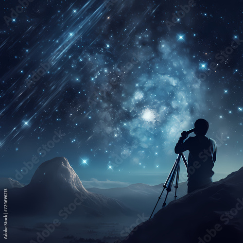 A person gazing at the stars through a telescope. 