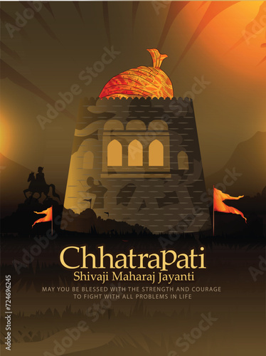 Creative vector poster sketch of Chhatrapati Shivaji Maharaj calligraphy with  maratha flag . photo