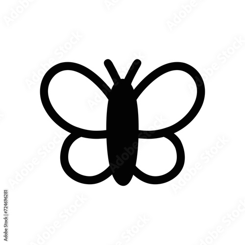 Butterfly hand drawn. icon Vector black line illustration isolated on white background.