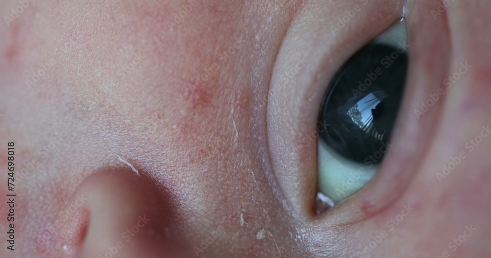 Fototapeta premium Newborn baby eyes observing and learning about the world, macro close-up of infant eye