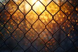Steel mesh pattern illuminated by sunlight with intricate detail and background lighting.