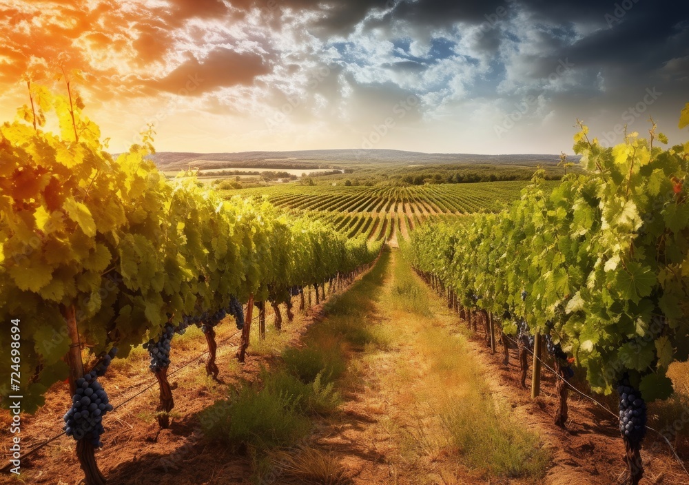 Naklejka premium Grapevine Elegance: A Picturesque Vineyard Setting