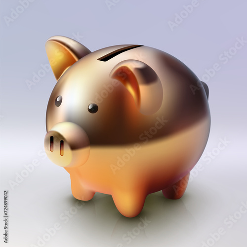 3D Realistic Glossy Golden Bank Piggy On Pastel